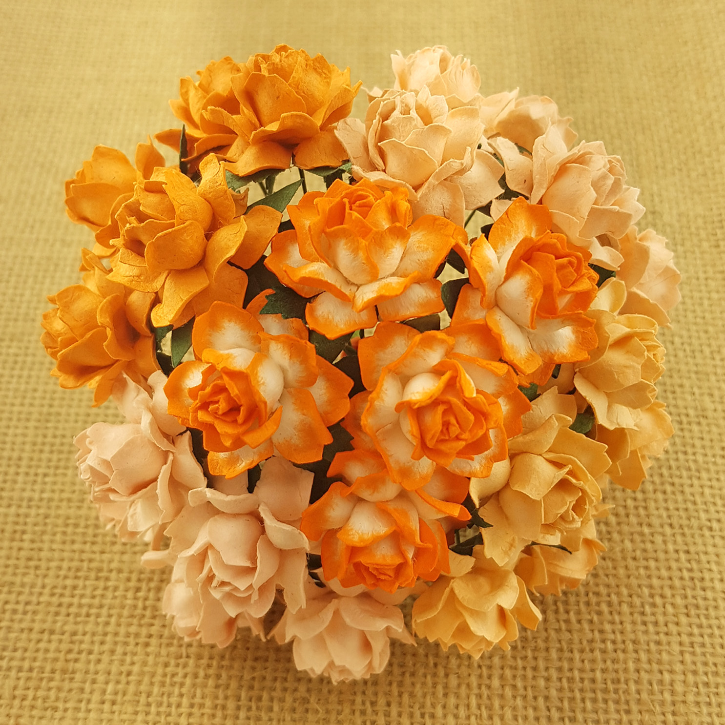 50 MIXED PEACH/ORANGE MULBERRY PAPER COTTAGE ROSES - 5 COLOR