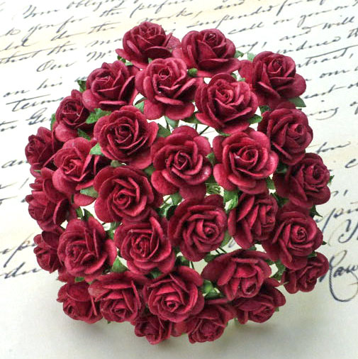 100 BURGUNDY MULBERRY PAPER OPEN ROSES - Click Image to Close