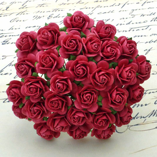100 CORAL RED MULBERRY PAPER OPEN ROSES - Click Image to Close