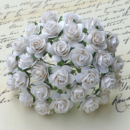 100 WHITE MULBERRY PAPER OPEN ROSES - Click Image to Close