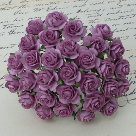 100 DARK LILAC MULBERRY PAPER OPEN ROSES - Click Image to Close