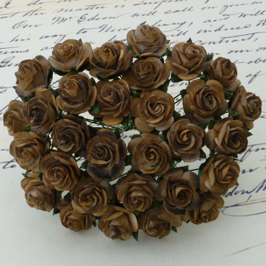 100 2-TONE CHOCOLATE BROWN MULBERRY PAPER OPEN ROSES