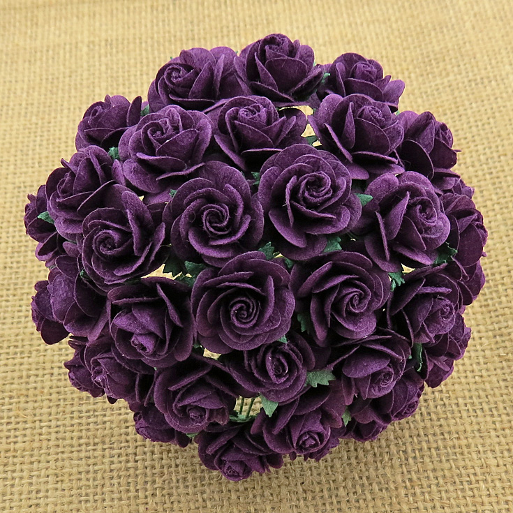 100 PURPLE MULBERRY PAPER OPEN ROSES - Click Image to Close