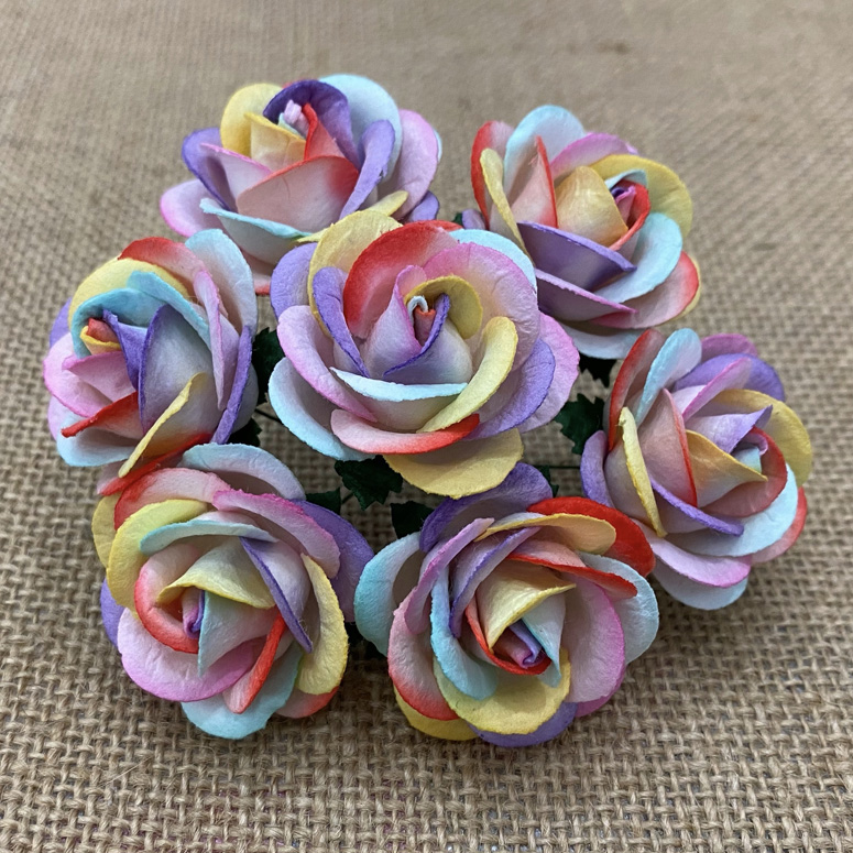 50 RAINBOW COLORED MULBERRY PAPER CHELSEA ROSES - Click Image to Close