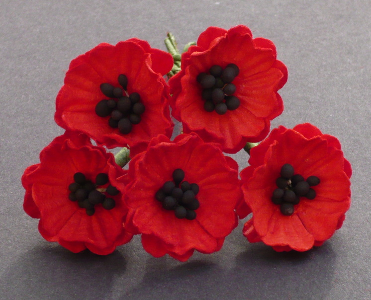 50 RED MULBERRY PAPER POPPY FLOWERS