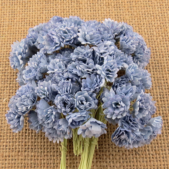 100 2-TONE ANITQUE BLUE MULBERRY PAPER GYPSOPHILA FLOWERS