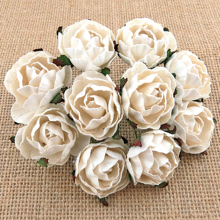 50 WHITE PEONY MULBERRY PAPER FLOWERS - Click Image to Close