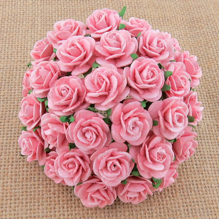 100 BABY PINK MULBERRY PAPER OPEN ROSES - Click Image to Close