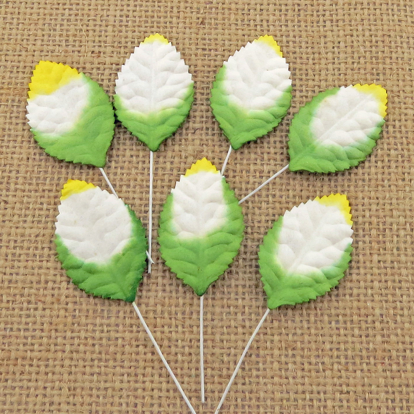100 2-tone green/white/yellow Mulberry Paper Leaves - 30mm
