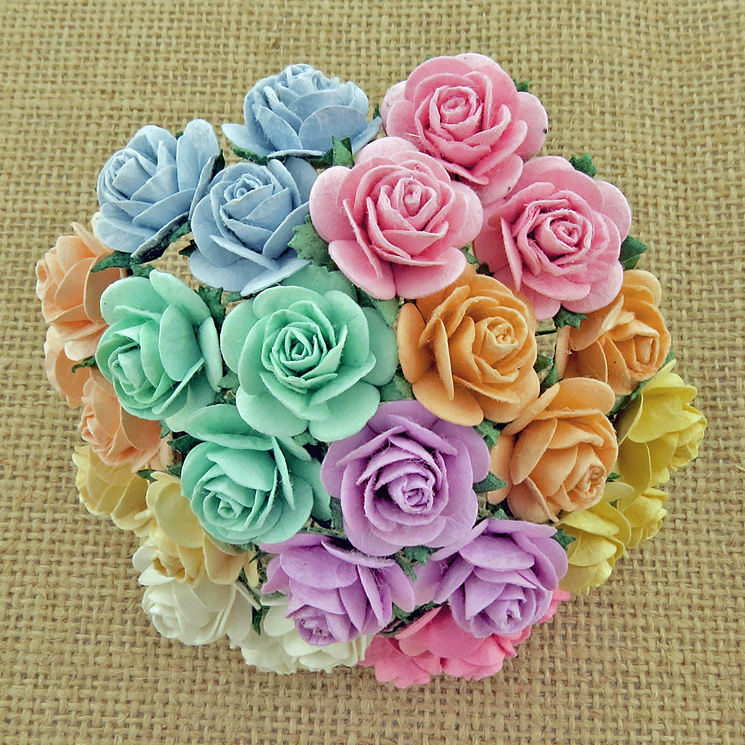 100 MIXED PASTEL COLOUR OPEN ROSES
