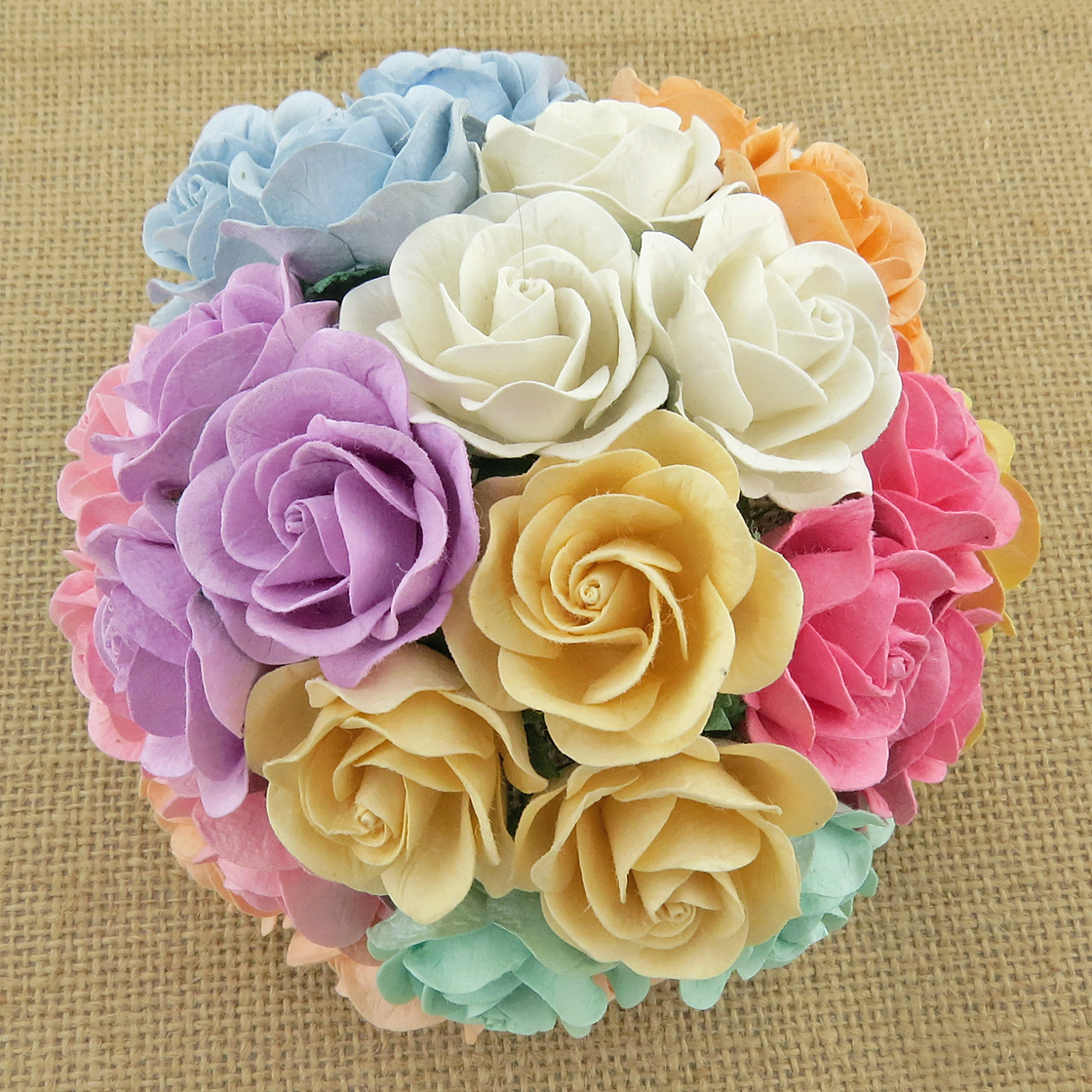 50 MIXED PASTEL MULBERRY PAPER TRELLIS ROSES - 10 COLOR - Click Image to Close