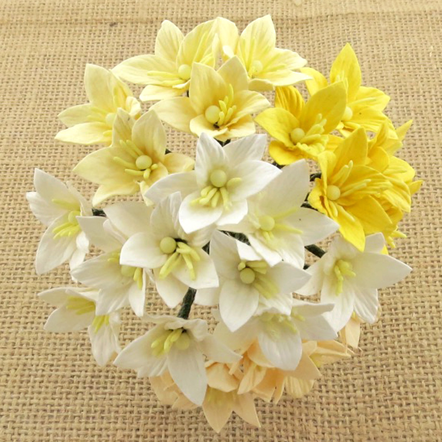 50 MIXED WHITE/CREAM MULBERRY PAPER LILY FLOWERS - 5 COLOR