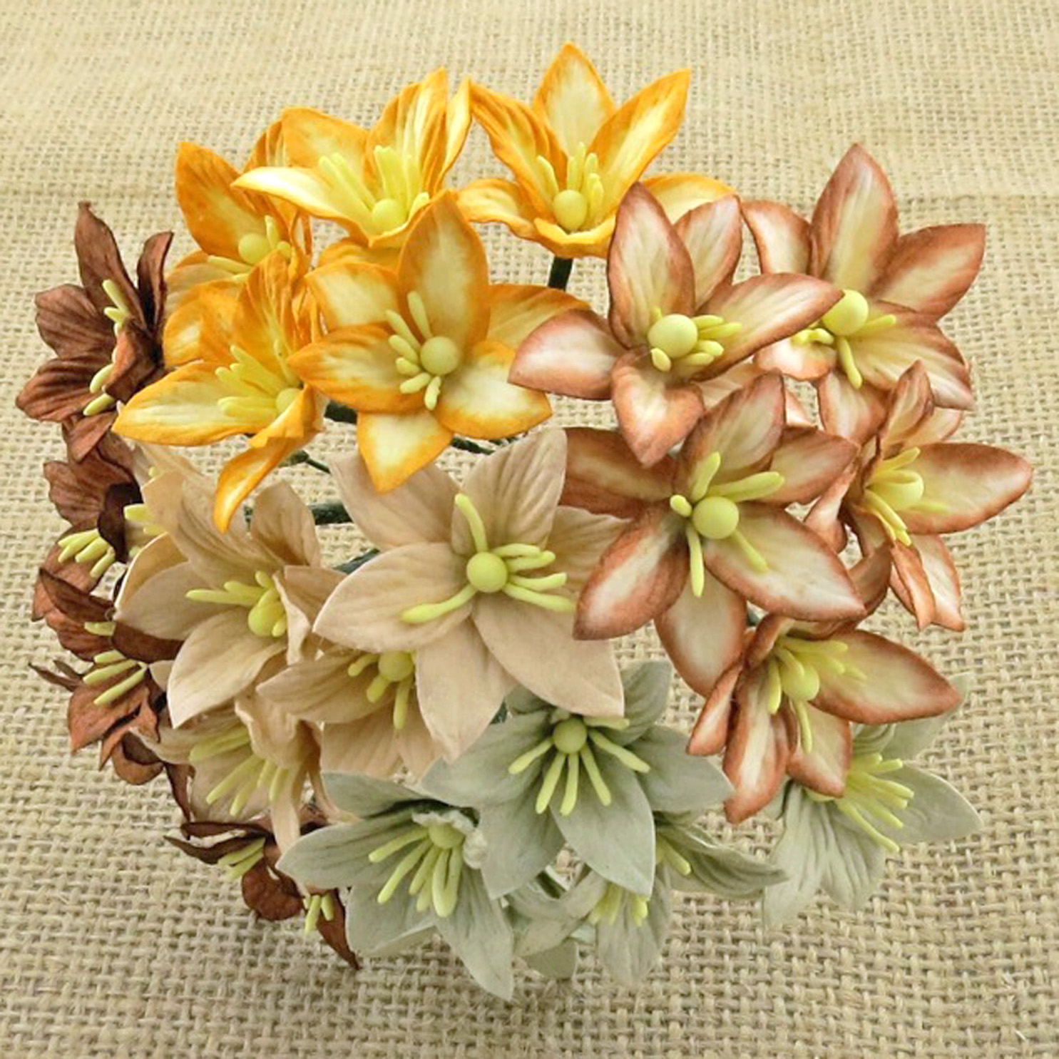 50 MIXED EARTH TONE MULBERRY PAPER LILY FLOWERS - 5 COLOR