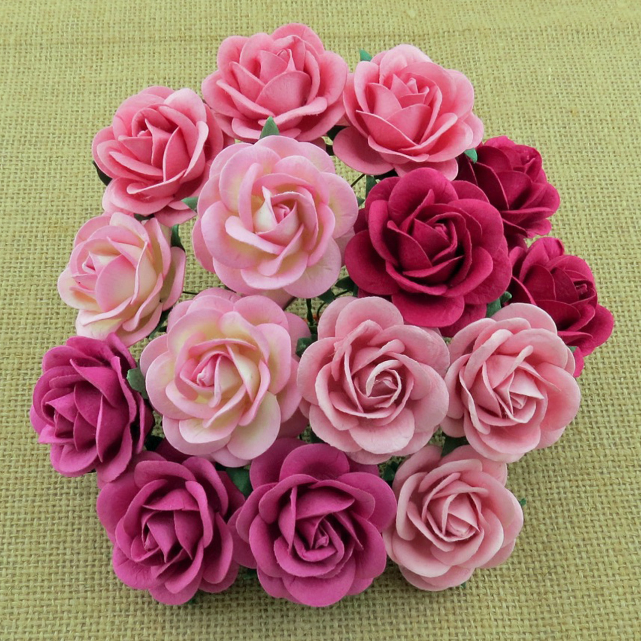 50 MIXED PINK MULBERRY PAPER TRELLIS ROSES - 5 COLOR - Click Image to Close