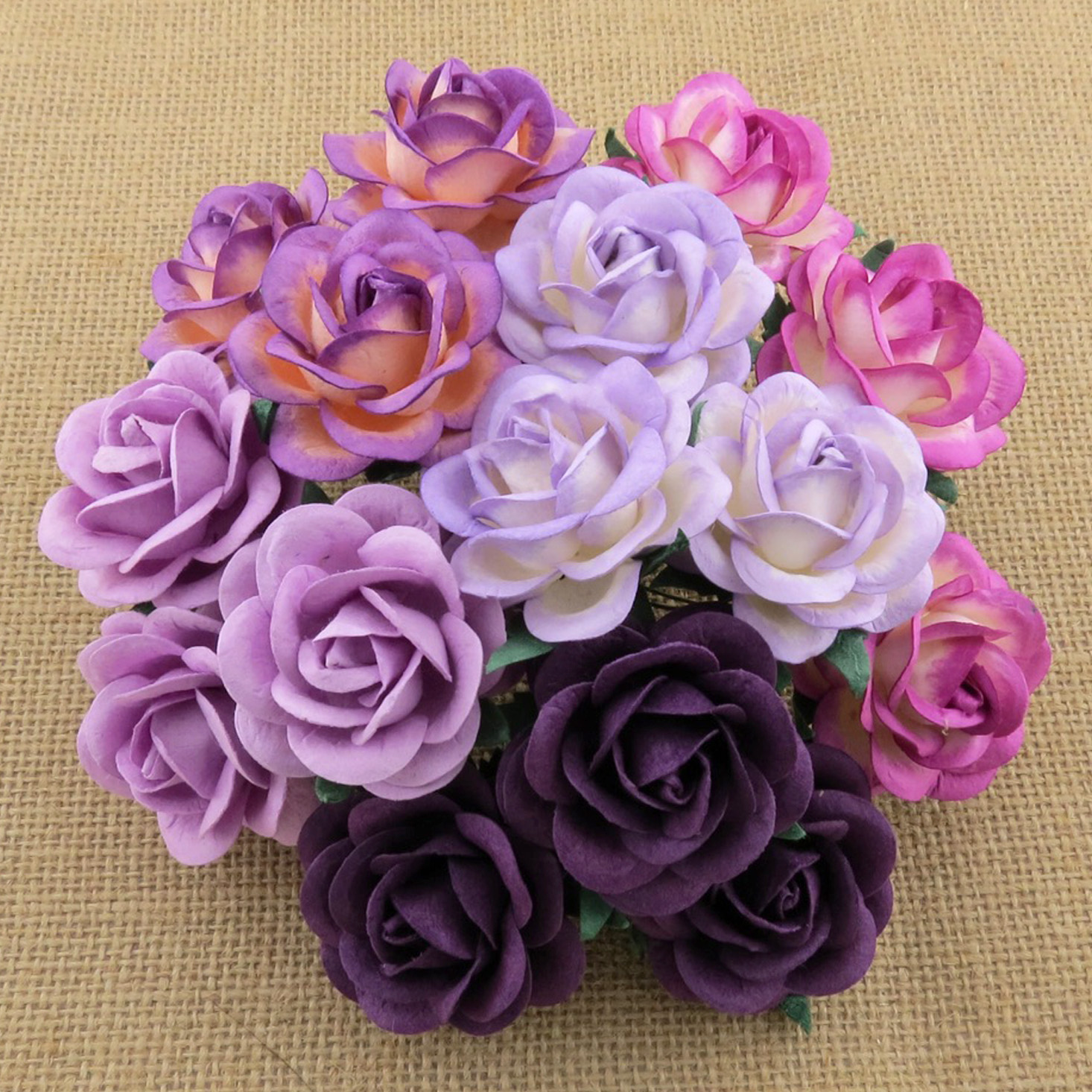 50 MIXED PURPLE/LILAC MULBERRY PAPER TRELLIS ROSES - 5 COLOR