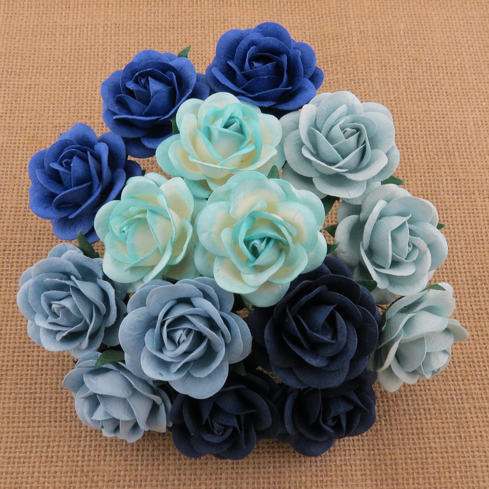 50 MIXED BLUE TONE MULBERRY PAPER TRELLIS ROSES - 5 COLOR