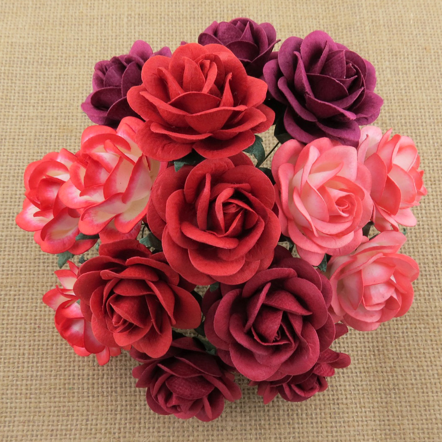 50 MIXED RED TONE MULBERRY PAPER TRELLIS ROSES - 5 COLOR