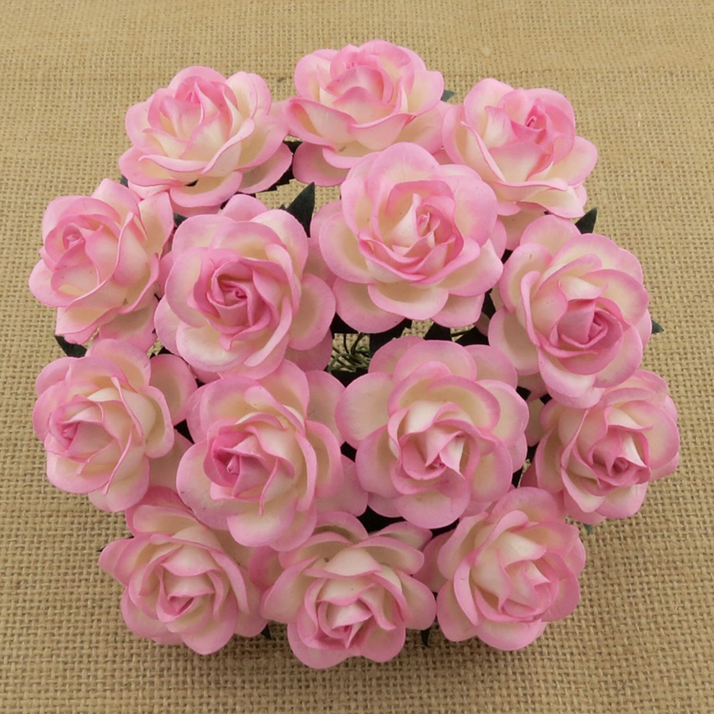 50 2-TONE BABY PINK/IVORY MULBERRY PAPER TRELLIS ROSES