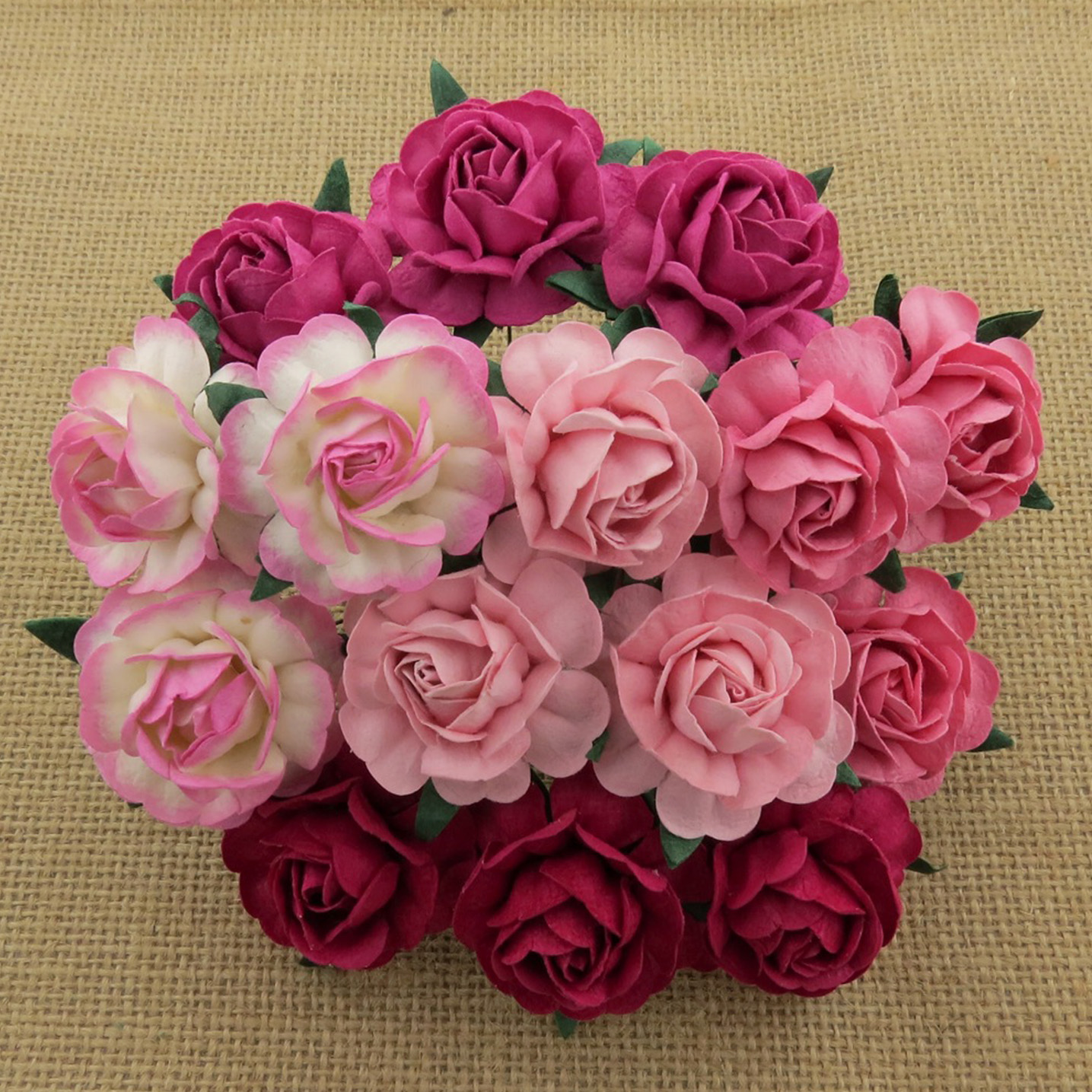 50 MIXED PINK MULBERRY PAPER TEA ROSES 40mm - 5 COLOR