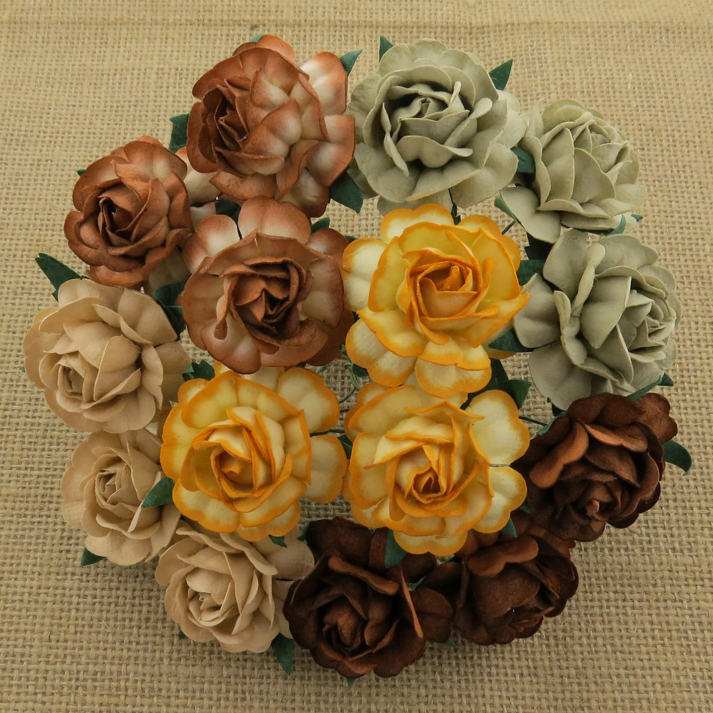 50 MIXED EARTH TONE MULBERRY PAPER TEA ROSES 40mm - 5 COLOR