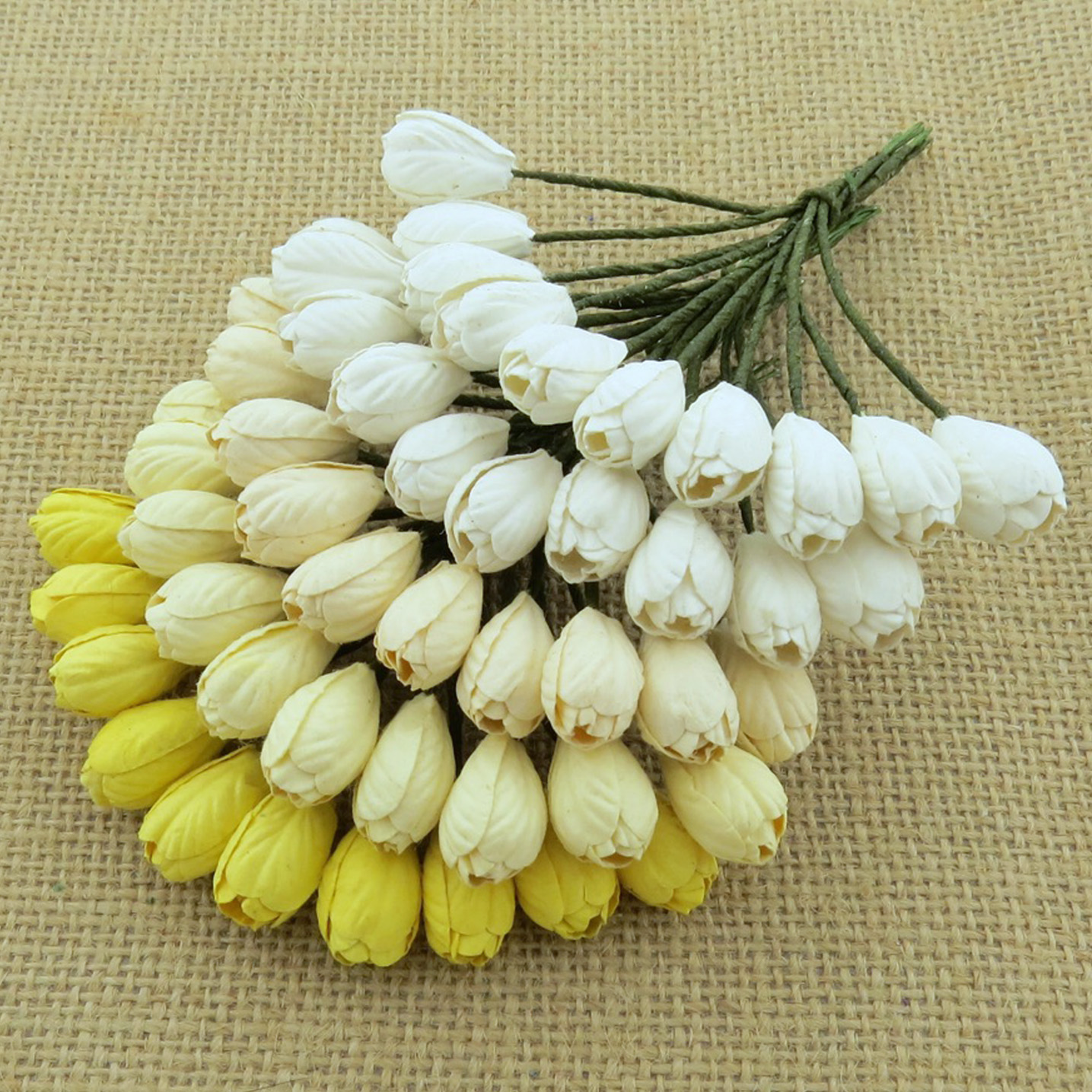 50 MIXED WHITE/CREAM TONE MULBERRY PAPER TULIP FLOWERS - 5 COLOR