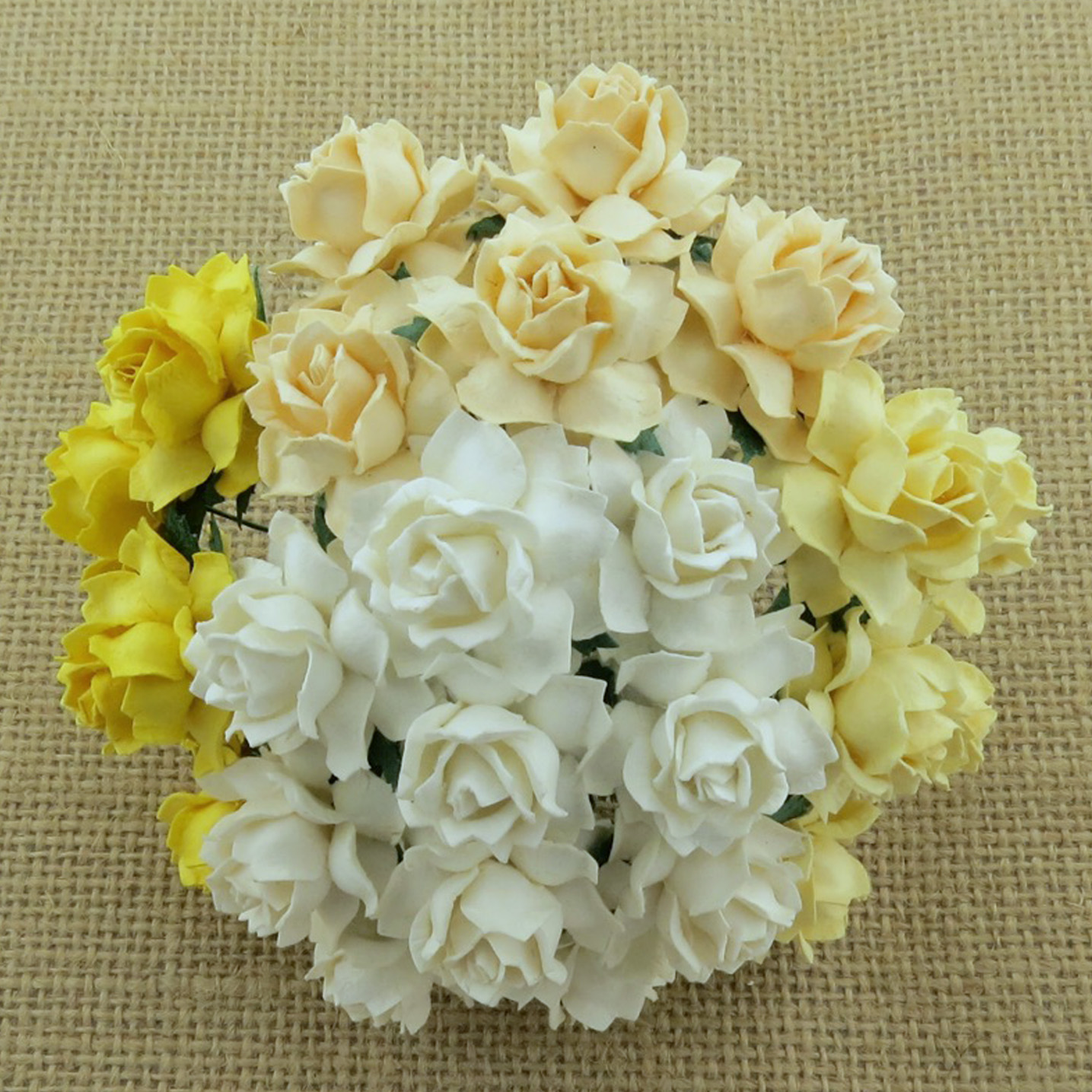 50 MIXED WHITE/CREAM MULBERRY PAPER COTTAGE ROSES - 5 COLOR