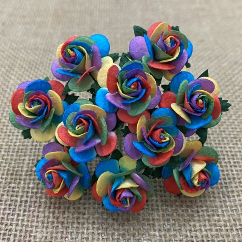 100 RAINBOW COLOUR OPEN ROSES - Click Image to Close