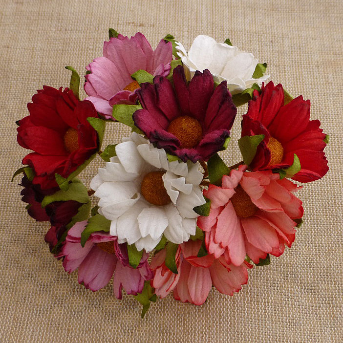 50 MIXED RED/PINK & WHITE MULBERRY PAPER CHRYSANTHEMUMS