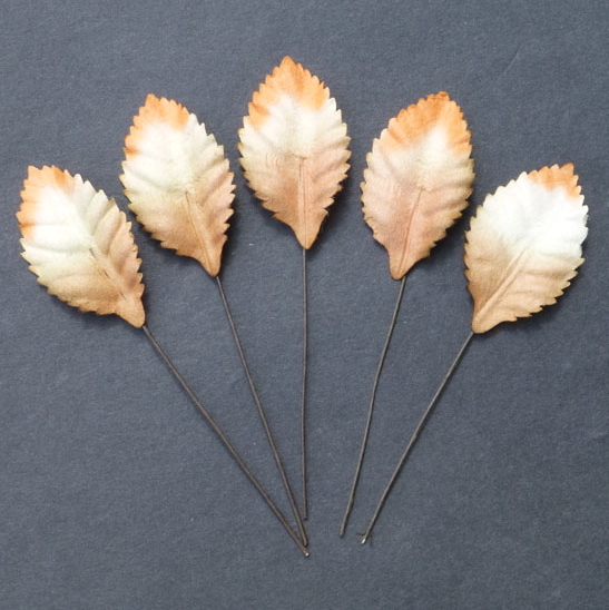 100 2-Tone White/Orange/Brown Mulberry Paper Leaves - 35mm