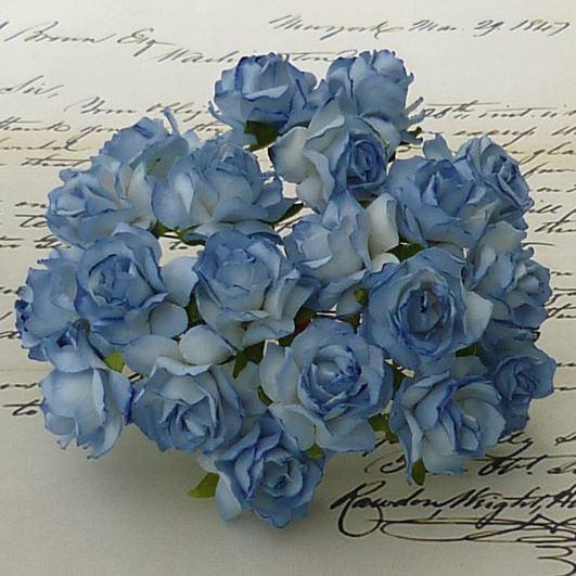 50 2-TONE BLUE MULBERRY PAPER WILD ROSES - 30mm