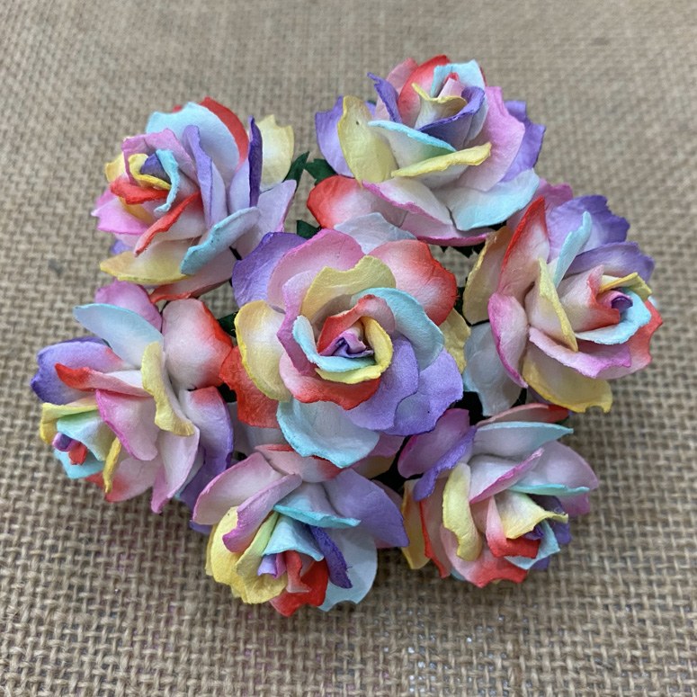 50 RAINBOW COLORED MULBERRY PAPER WILD ROSES 30mm - Click Image to Close