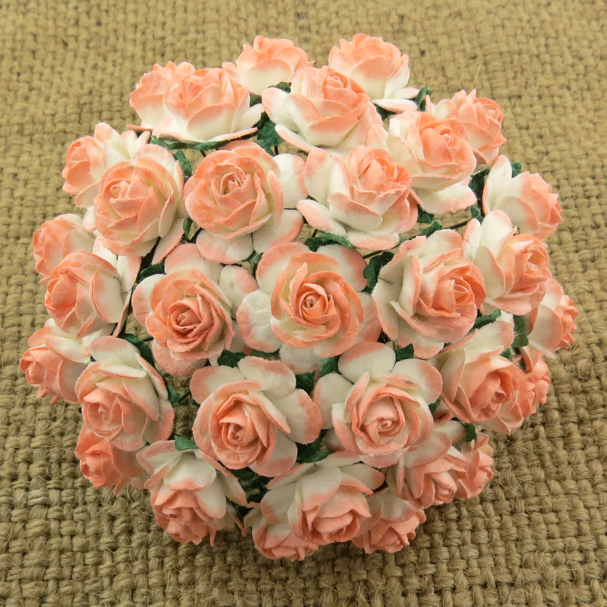 100 2-TONE LIGHT ORANGE MULBERRY PAPER OPEN ROSES - Click Image to Close