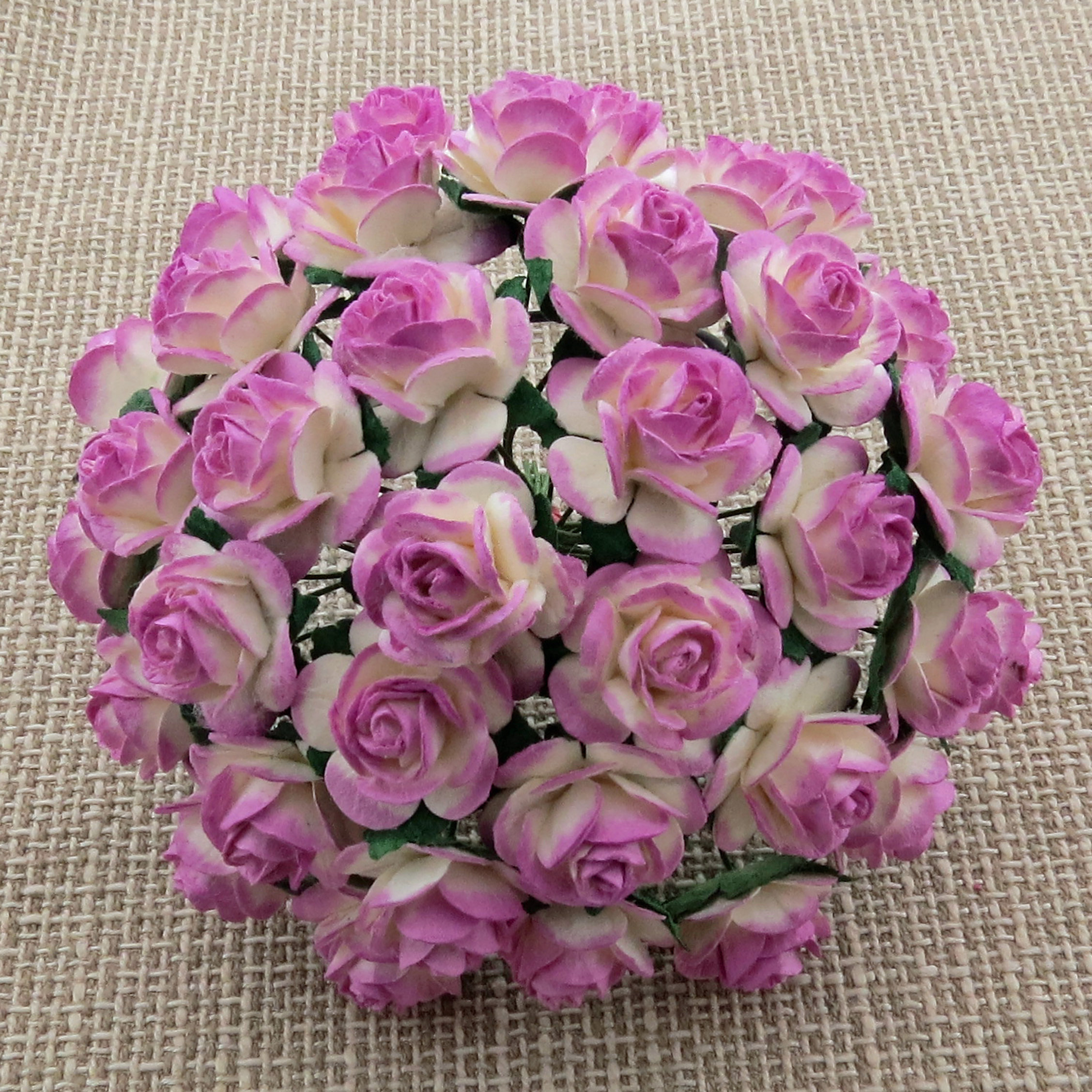 100 2-TONE VIOLET MULBERRY PAPER OPEN ROSES - Click Image to Close