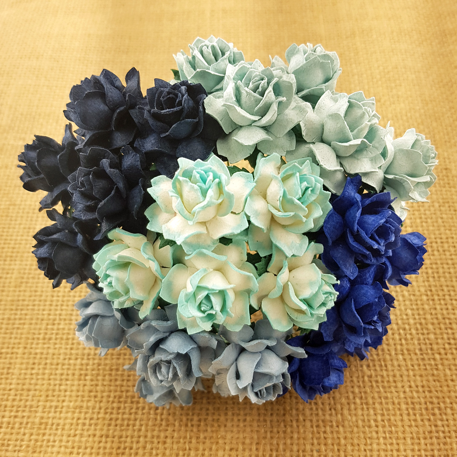 50 MIXED BLUE TONE MULBERRY PAPER COTTAGE ROSES - 5 COLOR