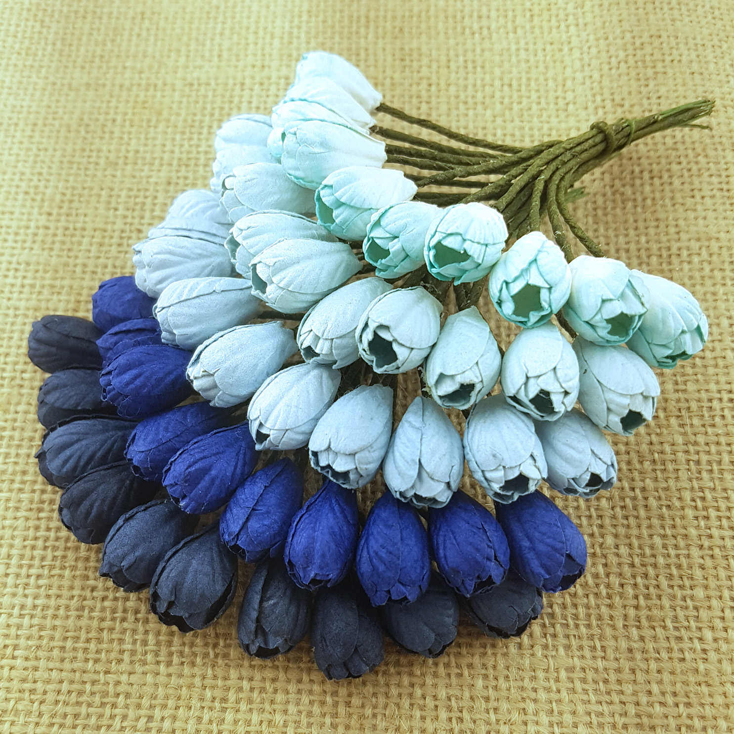 50 MIXED BLUE TONE MULBERRY PAPER TULIP FLOWERS - 5 COLOR - Click Image to Close