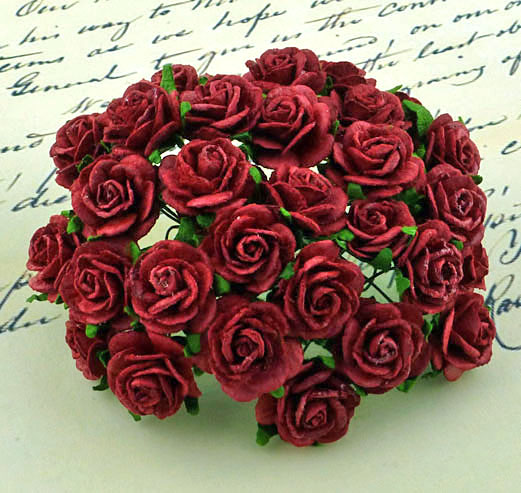 100 DEEP RED MULBERRY PAPER OPEN ROSES