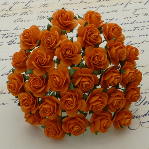 100 ORANGE MULBERRY PAPER OPEN ROSES - Click Image to Close