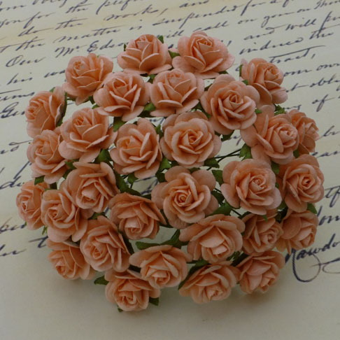 100 PEACH MULBERRY PAPER OPEN ROSES - Click Image to Close