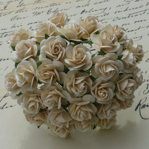 100 DEEP IVORY MULBERRY PAPER OPEN ROSES - Click Image to Close