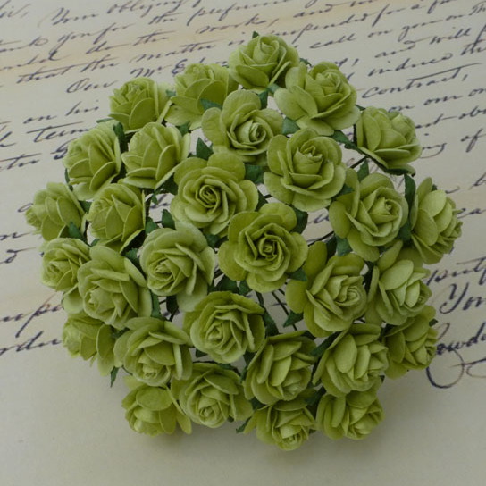 100 LIGHT LIME GREEN MULBERRY PAPER OPEN ROSES - Click Image to Close