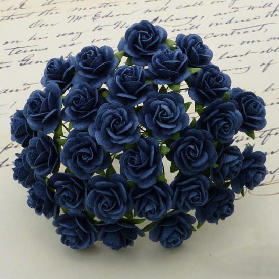 100 NAVY BLUE MULBERRY PAPER OPEN ROSES - Click Image to Close