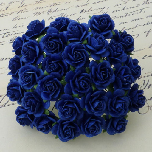 100 ROYAL BLUE MULBERRY PAPER OPEN ROSES - Click Image to Close