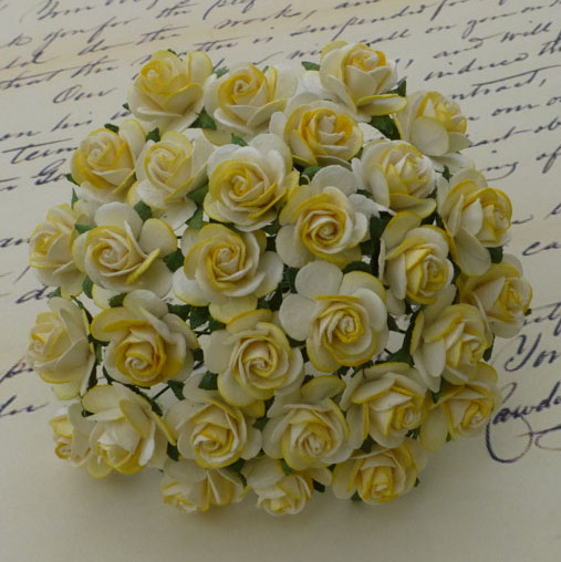 100 2-TONE YELLOW MULBERRY PAPER OPEN ROSES