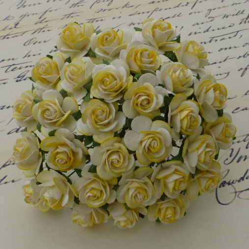 100 2-TONE YELLOW MULBERRY PAPER OPEN ROSES - Click Image to Close