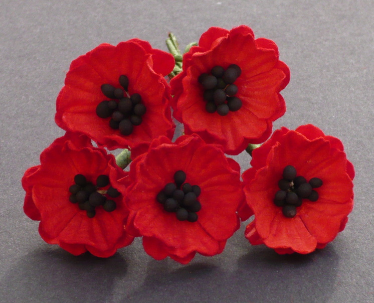 50 RED MULBERRY PAPER POPPY FLOWERS - Click Image to Close