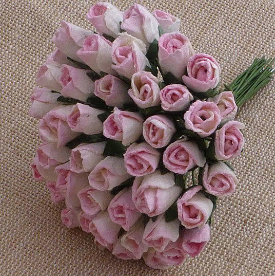 2-TONE BABY PINK/IVORY MULBERRY PAPER ROSEBUDS - Click Image to Close