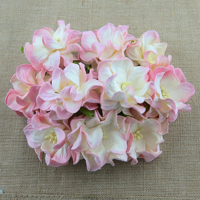 50 2-TONE BABY PINK/IVORY GARDENIA FLOWERS