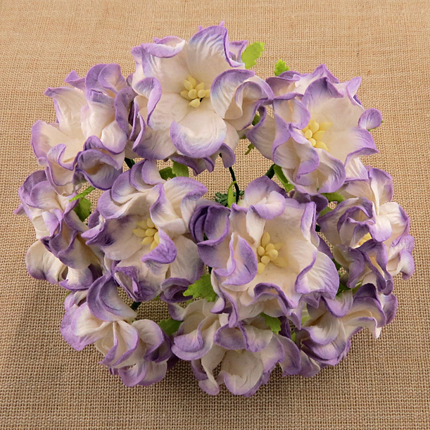 50 2-TONE LILAC GARDENIA FLOWERS - Click Image to Close