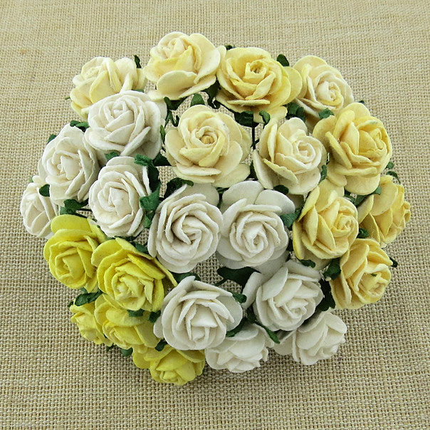 100 MIXED WHITE/CREAM MULBERRY PAPER OPEN ROSES - Click Image to Close