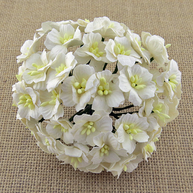 50 WHITE MULBERRY PAPER APPLE BLOSSOMS - Click Image to Close